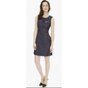 ADOLFO DOMINGUEZ Women Dark Wash Denim Dress EU42/US8 Sleeveless Mini Gold Zip
